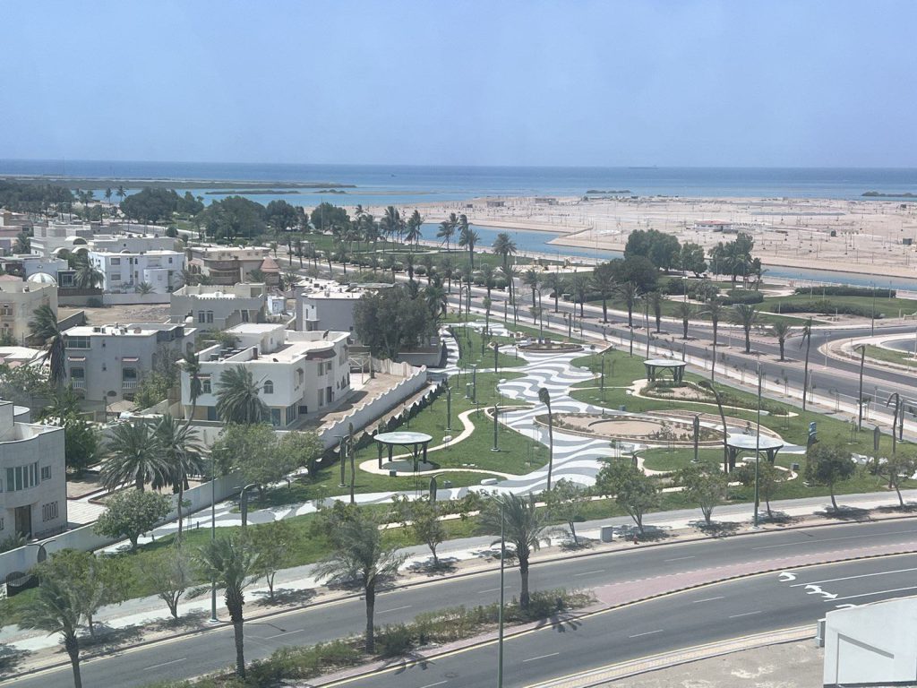 Aerial view of the park and the sea beyond